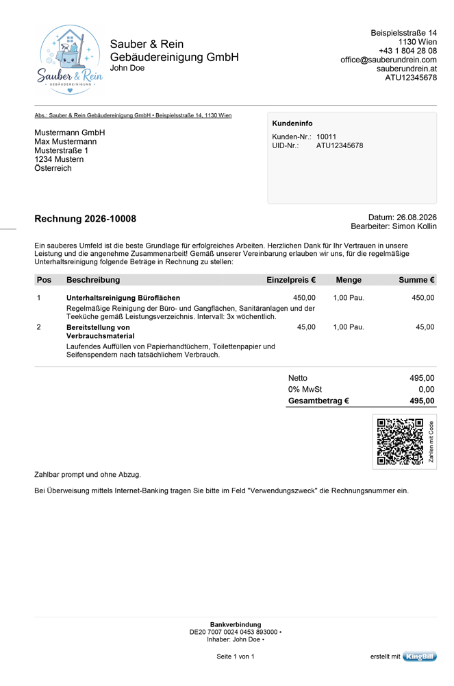 Rechnungssoftware für Gebäudereinigungsfirmen