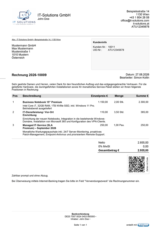 Rechnungsprogramm IT Systemhaus