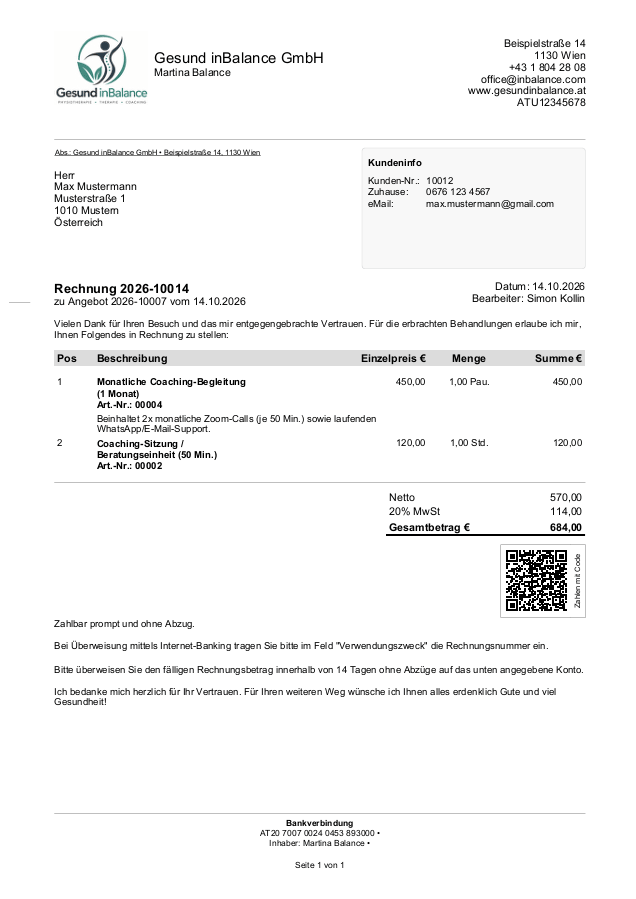 Rechnung Therapeuten Coaches schreiben