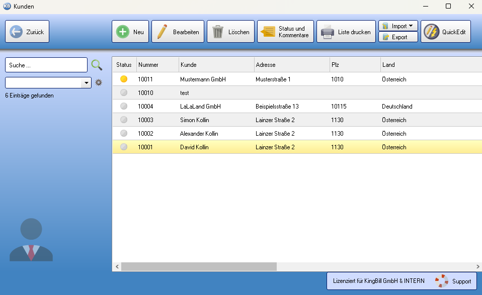 Kundenverwaltung in KingBill