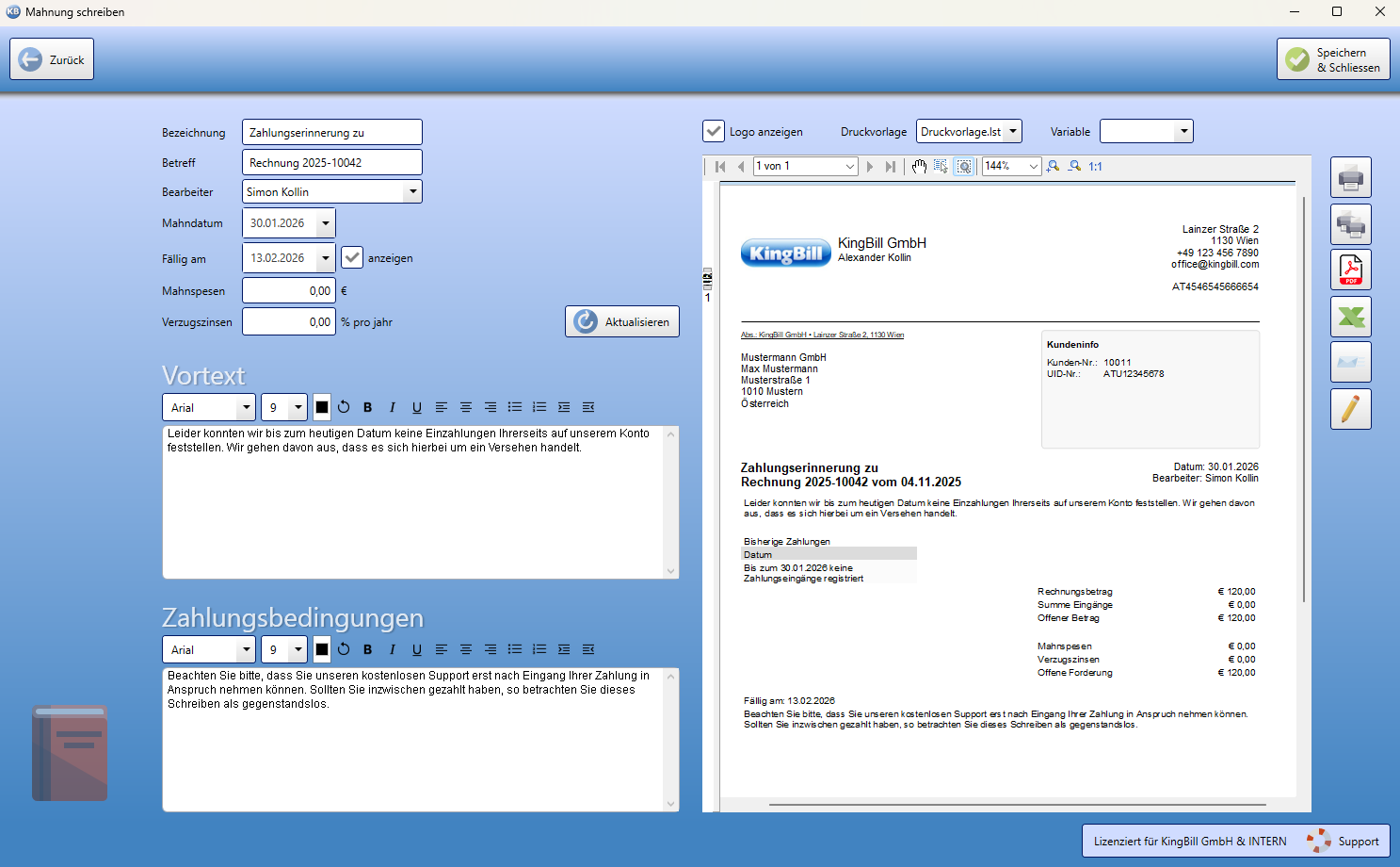 KingBill Mahnungsdokument
